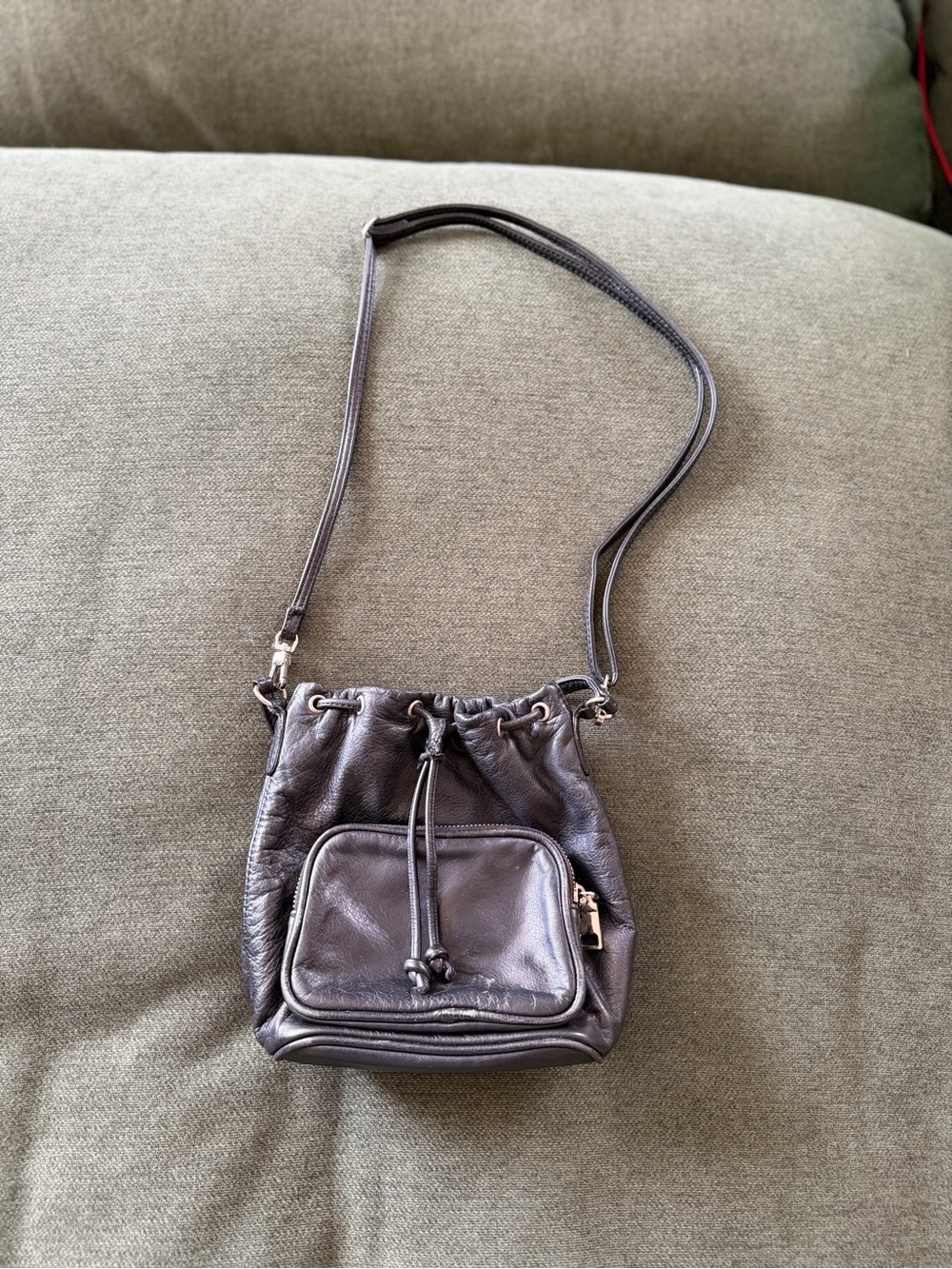 Leather Drawstring Crossbody Bag in Dark Brown - EDITION (South Korean Brand)